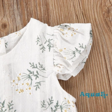 Bộ 2 Món Áo Liền Quần Cổ Tròn In Hoa Phối Bèo và Băng Đô Bé Gái 0-24 Tháng 8