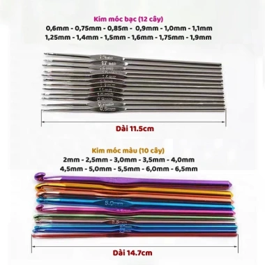 Bộ 22 cây kim móc len cán nhôm và túi da giao màu ngẫu nhiên, giá ưu đãi 150.000₫