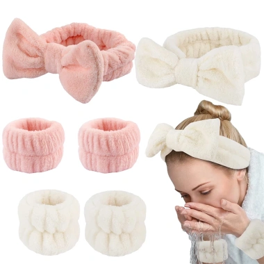 Bộ 3 Băng Đô Lông Cừu San Hô Thấm Hút Nước Rửa Mặt & Cổ Tay - Giá Ưu Đãi 43.200đ 2
