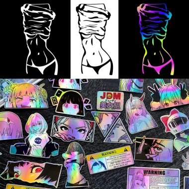 Bộ 32 miếng dán JDM Anime phản quang chống thấm nước cho xe hơi - Decal tạo kiểu, dán cửa, thân xe, cửa sổ