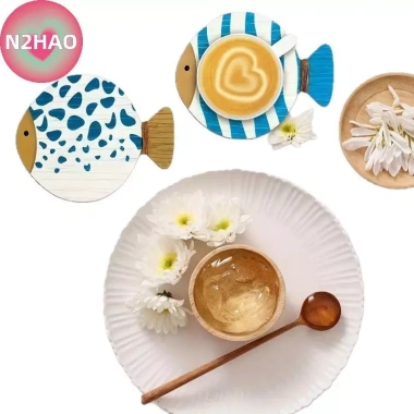 Bộ 4 Đế Lót Ly Gỗ Hình Cá Đánh Trứng Chịu Nhiệt Phụ Kiện Cà Phê và Trà, Giá 75.600₫ 6