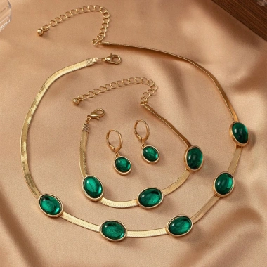 Bộ 4 Trang Sức Kim Cương Giả Xanh Vintage - Vòng Cổ Choker, Vòng Tay, Bông Tai - Sang Trọng, Phù Hợp Tiệc - 136.400₫