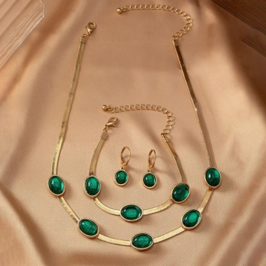 Bộ 4 Trang Sức Kim Cương Giả Xanh Vintage - Vòng Cổ Choker, Vòng Tay, Bông Tai - Sang Trọng, Phù Hợp Tiệc - 136.400₫