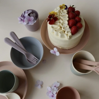 Bộ 5 món dụng cụ ăn dặm cho bé - Bát Đĩa Cốc Thìa Nĩa pastel Kinni, Made in Việt Nam, an toàn, giảm giá 350.000₫