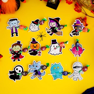 Bộ 50 Thẻ Giấy Halloween Hình Ma Bí Ngô, Kẹo & Kẹo Mút - Chỉ 56.100₫