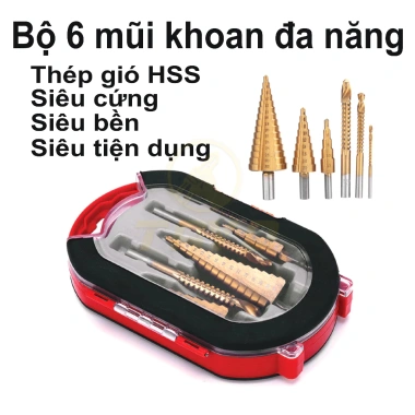 Bộ 6 mũi khoan tháp đa năng TAYO HSS mạ Titan Siêu bền cưa thép gió giảm giá 46k