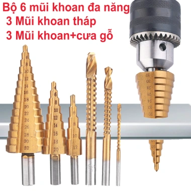Bộ 6 mũi khoan tháp đa năng TAYO HSS mạ Titan Siêu bền cưa thép gió giảm giá 46k