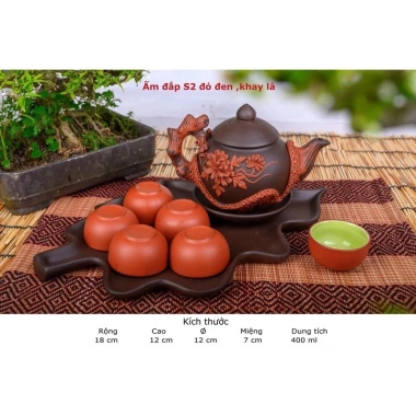 Bộ ấm chén đắp hoa, khay lá gốm Bát Tràng - Bộ trà sang trọng, giá chỉ 210.000 4