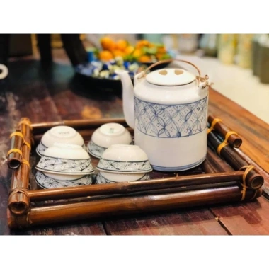 Bộ ấm trà gốm sứ Bát Tràng cao cấp vẽ tay, set tích trà 1.5l Giá ưu đãi 590.000
