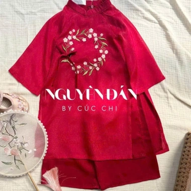 Bộ áo dài Nguyên Đán Cúc Chi bé gái size 8-44kg tơ lụa mềm mịn áo dài Tết 500.000 VND