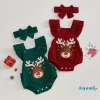 Bộ áo liền quần bé gái 2 mảnh Aqua Christmas, tay áo bay, thêu nai sừng tấm, kèm băng đô - Giá ưu đãi 192k