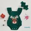 Bộ áo liền quần bé gái 2 mảnh Aqua Christmas, tay áo bay, thêu nai sừng tấm, kèm băng đô - Giá ưu đãi 192k 2