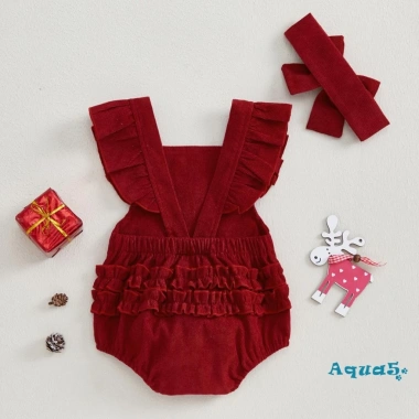 Bộ áo liền quần bé gái 2 mảnh Aqua Christmas, tay áo bay, thêu nai sừng tấm, kèm băng đô - Giá ưu đãi 192k