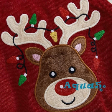Bộ áo liền quần bé gái 2 mảnh Aqua Christmas, tay áo bay, thêu nai sừng tấm, kèm băng đô - Giá ưu đãi 192k