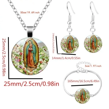 Bộ ba Virgin Mary: Vòng cổ chữ thập, bông tai & vòng tay – Quà tôn giáo Công giáo, phụ kiện rửa tội, chỉ 89.650 VND 5