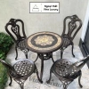 Bộ bàn ghế sân vườn ngoài trời nhôm đúc 60cm 4 ghế mặt đá hoa văn - Giá 9,7 triệu