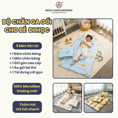 Bộ chăn ga bé đi học Ngọc Hạnh - Microfiber thoáng khí, mềm mại, giá ưu đãi 459k