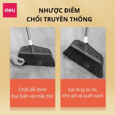 Bộ chổi quét nhà thông minh Deli - hót rác, chống mắc tóc, phù hợp mọi sàn phòng khách, ngủ, bếp, chỉ 182.000₫