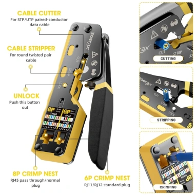 Bộ công cụ mạng ZoeRax RJ45 CAT6 CAT5E - kìm uốn, vũ nữ thoát dây, lưỡi dao, 20 đầu nối và bảo vệ phích cắm - Giá chỉ 373.999 VND 5