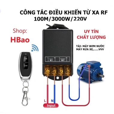 Bộ công tắc RF 100m 30A 1.5HP 220V cho máy bơm nước rửa xe, kèm Remote 2
