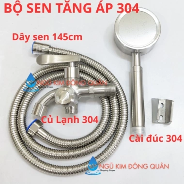 Bộ Củ Sen Tắm Lạnh Inox 304 - Vòi Nhôm, Dây Ren 21, Tay Sen Inox & Nhựa, 69.000₫