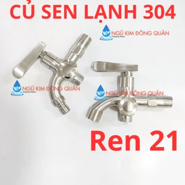 Bộ Củ Sen Tắm Lạnh Inox 304 - Vòi Nhôm, Dây Ren 21, Tay Sen Inox & Nhựa, 69.000₫
