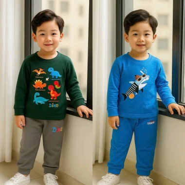 Bộ dài tay thu đông vải thun da cá họa tiết dễ thương cho bé trai - Giá 61.730đ