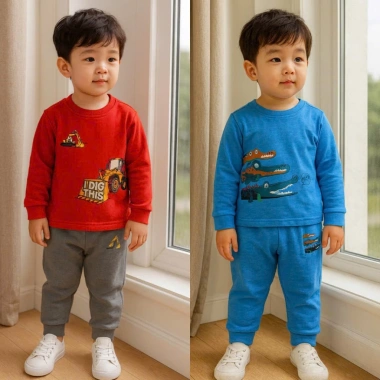 Bộ dài tay thu đông vải thun da cá họa tiết dễ thương cho bé trai - Giá 61.730đ