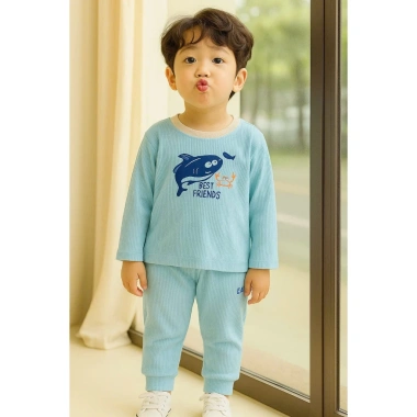 Bộ dài tay thu đông vải thun da cá họa tiết dễ thương cho bé trai - Giá 61.730đ