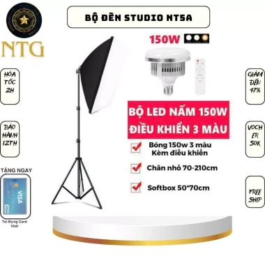 Bộ đèn studio XT5A remote kèm Softbox 50x70cm, chân đèn 2m, bóng led 150W - Giá chỉ 229.500₫, ship nhanh