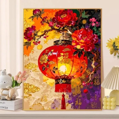 Bộ DIY Phong Cách Trung Hoa In Chữ Thập Thêu Ren Đèn Lồng Mẫu Đơn 2.026 2