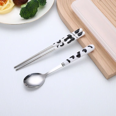 Bộ Đồ Ăn Di Động Inox 3 Mảnh Giả Gốm Hoạt Hình – Đũa Thìa Nĩa, Giá TRW0, 69.365đ