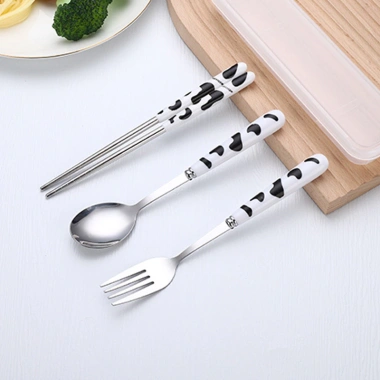 Bộ Đồ Ăn Di Động Inox 3 Mảnh Giả Gốm Hoạt Hình – Đũa Thìa Nĩa, Giá TRW0, 69.365đ