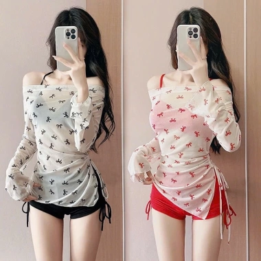 Bộ đồ bơi bikini 3 chi tiết họa tiết nơ trễ vai hottrend sexy gợi cảm - HHQC BKN61 giá 169.000₫