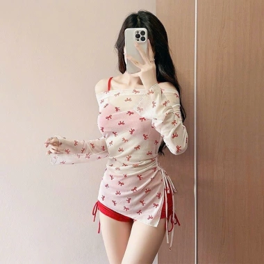 Bộ đồ bơi bikini 3 chi tiết họa tiết nơ trễ vai hottrend sexy gợi cảm - HHQC BKN61 giá 169.000₫