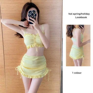 Bộ đồ bơi bikini 3 chi tiết nhún bèo kèm váy quây thời trang đi biển HHQC BKN20 - 139.000₫