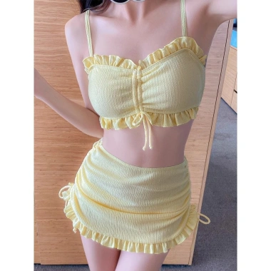 Bộ đồ bơi bikini 3 chi tiết nhún bèo kèm váy quây thời trang đi biển HHQC BKN20 - 139.000₫