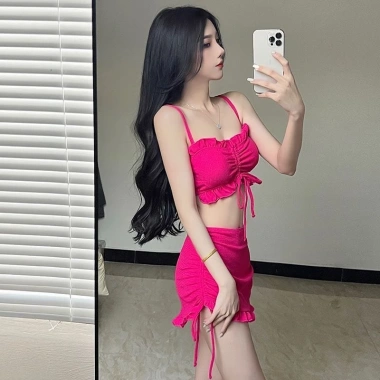 Bộ đồ bơi bikini 3 chi tiết nhún bèo kèm váy quây thời trang đi biển HHQC BKN20 - 139.000₫