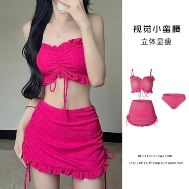 Bộ đồ bơi bikini 3 chi tiết nhún bèo kèm váy quây thời trang đi biển HHQC BKN20 - 139.000₫