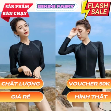 Bộ Đồ Bơi Dài Tay Nữ Đồ Bơi Thời Trang Size M L XL - Váy Sang Trọng Chống Nắng, Tôn Dáng, Co Giãn 4 Chi, Giá 199.000₫