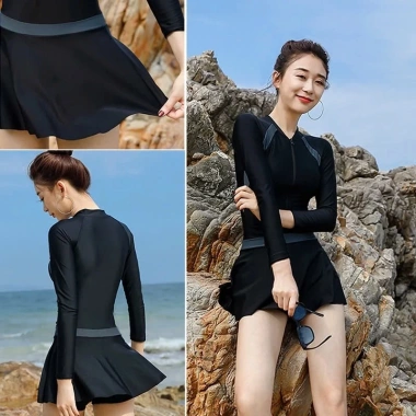 Bộ Đồ Bơi Dài Tay Nữ Đồ Bơi Thời Trang Size M L XL - Váy Sang Trọng Chống Nắng, Tôn Dáng, Co Giãn 4 Chi, Giá 199.000₫