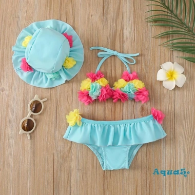 Bộ Đồ Bơi Hai Mảnh Họa Tiết Hoa và Nón Chống Nắng Siêu Nhẹ Thoáng Mát cho Bé Gái - Giá Ưu Đãi 180k 2