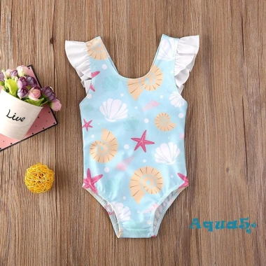 Bộ Đồ Bơi Một Mảnh Không Tay Bèo Hở Lưng Họa Tiết Vỏ Sò và Sao Biển Cho Bé Gái - Giá Siêu Ưu Đãi 117k