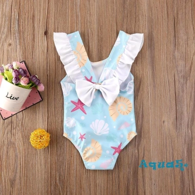 Bộ Đồ Bơi Một Mảnh Không Tay Bèo Hở Lưng Họa Tiết Vỏ Sò và Sao Biển Cho Bé Gái - Giá Siêu Ưu Đãi 117k