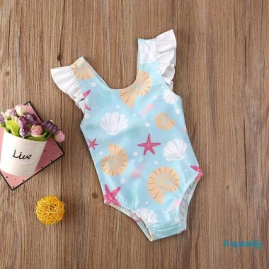 Bộ Đồ Bơi Một Mảnh Không Tay Bèo Hở Lưng Họa Tiết Vỏ Sò và Sao Biển Cho Bé Gái - Giá Siêu Ưu Đãi 117k