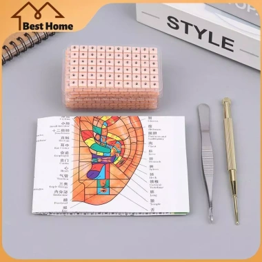 Bộ đồ chơi 4 trong 1 - 1.200 hạt tai đa điều hòa, dụng cụ châm cứu, biểu đồ bấm huyệt