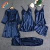 Bộ đồ ngủ lụa 5 món Satin nữ, áo choàng V, cami, váy ngủ - Giá 267k