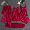 Bộ đồ ngủ lụa 5 món Satin nữ, áo choàng V, cami, váy ngủ - Giá 267k 2