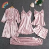 Bộ đồ ngủ lụa 5 món Satin nữ, áo choàng V, cami, váy ngủ - Giá 267k 6