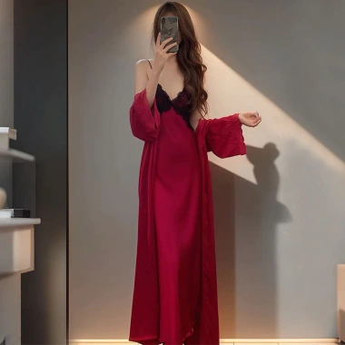 Bộ Đồ Ngủ Nữ Ice Silk Mỏng – Miếng Lót Ngực Dài, Over-the-Knee, Dây Tinh Khiết Desire, Phong Cách Pháp 7